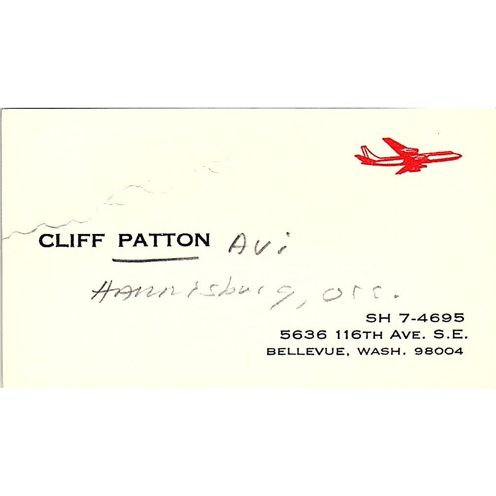 Cliff Patton Aviation Harrisburg OR Vintage Business Card SE3-B16