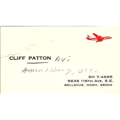 Cliff Patton Aviation Harrisburg OR Vintage Business Card SE3-B16