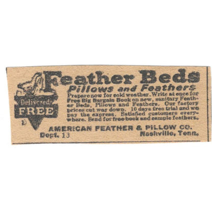 American Feather & Pillow Co Nashville TN Feather Beds 1923 Magazine Ad AE1-8