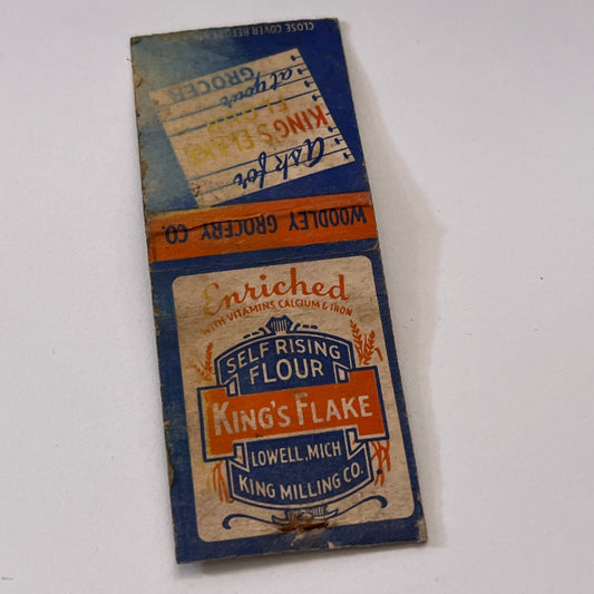 King's Flake Flower King Milling Co Lowell MI Vintage Matchbook Cover TB6-MB1-15