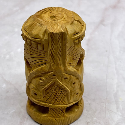 Hand carved wood Hindu elephant god "Ganesh" 1.5x2.5" TF4