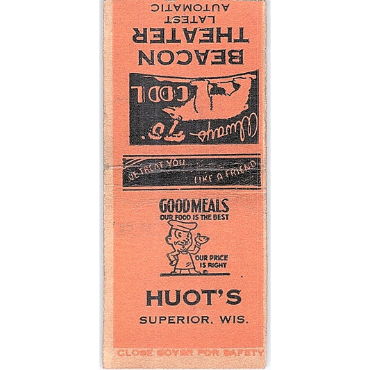 Beacon Theater Huot's Superior WI Vintage Matchbook Cover SF3-Y7