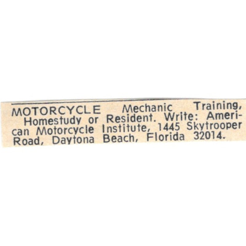 American Motorcycle Institute Daytona Beach Florida 1977 Ad AF6-S6