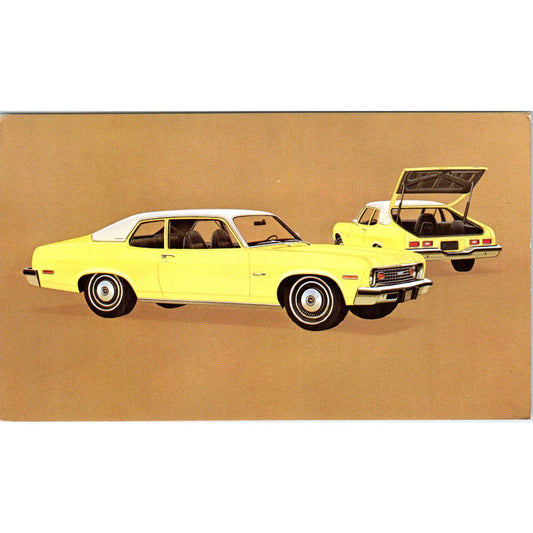 1974 Chevrolet Chevy Nova Custom Hatchback Coupe Yellow Vintage Postcard PC4