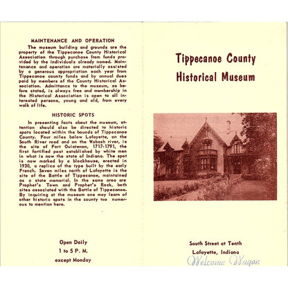 Tippecanoe County Historical Museum Lafayette IN Vintage Travel Brochure TH2-TB5