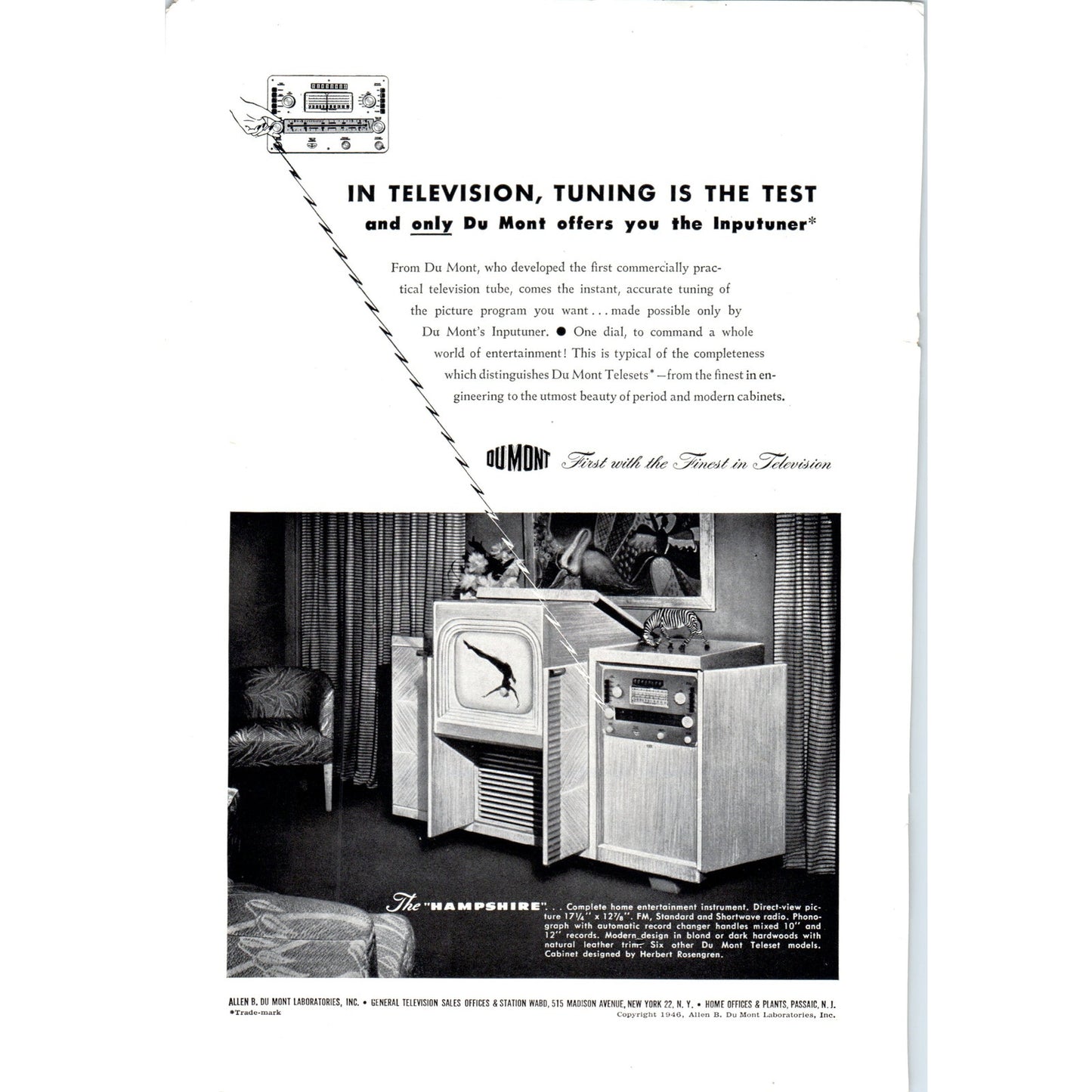 Du Mont Hampshire Cabinet Television TV Teleset - Vintage Magazine Ad D20