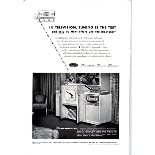 Du Mont Hampshire Cabinet Television TV Teleset - Vintage Magazine Ad D20