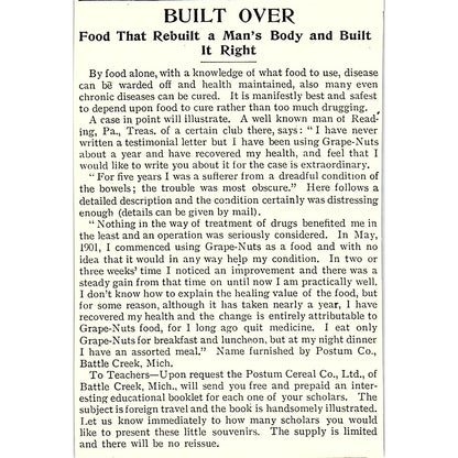 Food That Rebuilt a Man's Body - Postum Cereal Co Battle Creek 1903 Ad AF8-M8