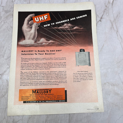 UHF TV Channels P.R. Mallory & Co Inc Indianapolis IN 1951 Magazine Ad FL6-10