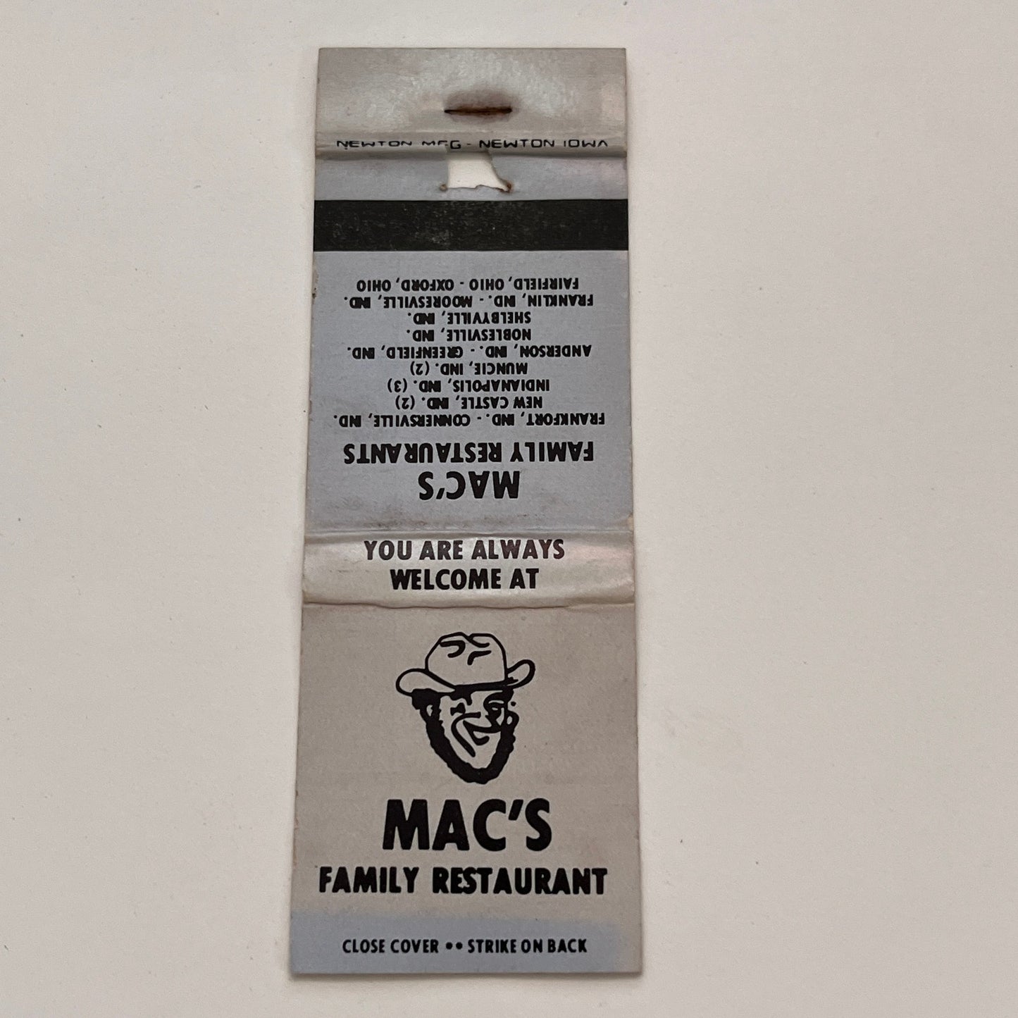 Mac's Family Restaurants Indiana Vintage Matchbook TB6-MB2-15