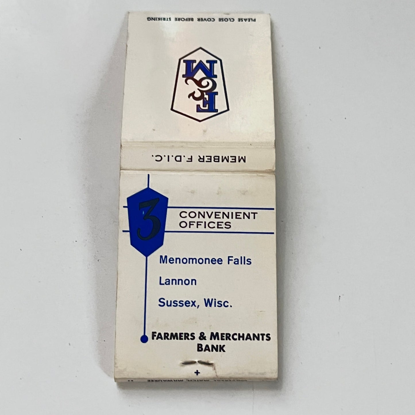 Farmers & Merchants Bank Lannon Sussex WI Feature Matches Vtg Matchbook SF4-M1