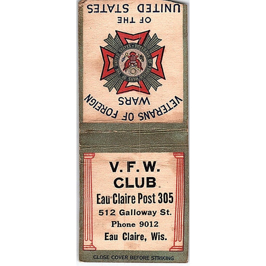 VFW Club Eau Claire Post 305 WI Vintage Matchbook Cover SF3-Y4