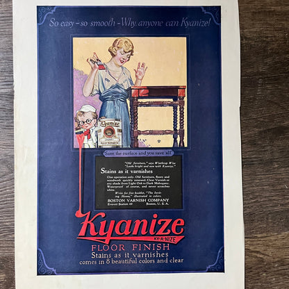 Kyanize Floor Finish Boston Varnish Company Vintage Magazine Ad 10x14 V7
