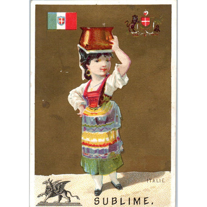 Sublime Italie Girl Carrying Water Gilt c1880 Victorian Trade Card AE7