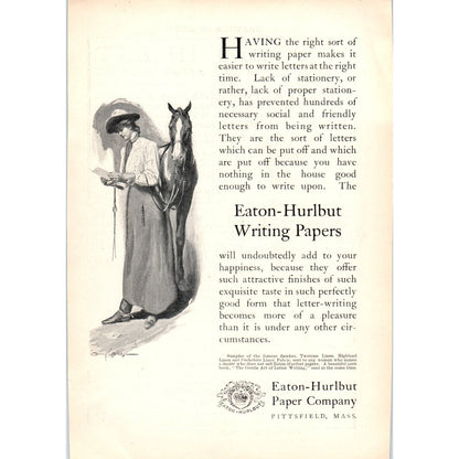 Writing Papers Horse Eaton-Hurlbut Paper Co Pittsfield MA c1905 Victorian Ad D13