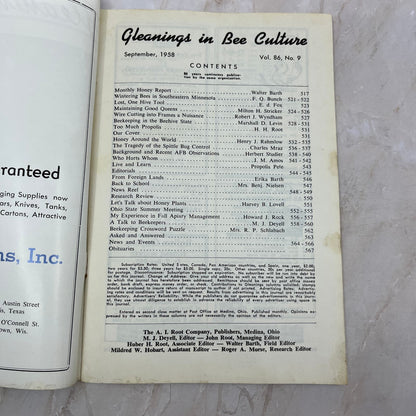 1958 Sep Gleanings in Bee Culture Beekeeping Magazine A.I. Root Co Medina OH TD5