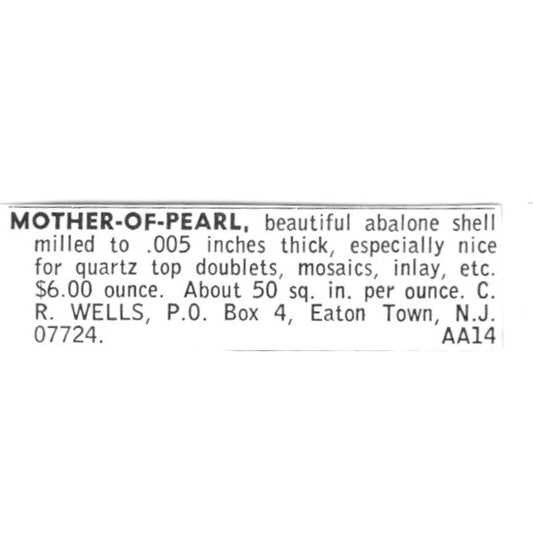 R. Wells Mother-Of-Pearl Eatontown New Jersey 1972 Ad AF8-S11