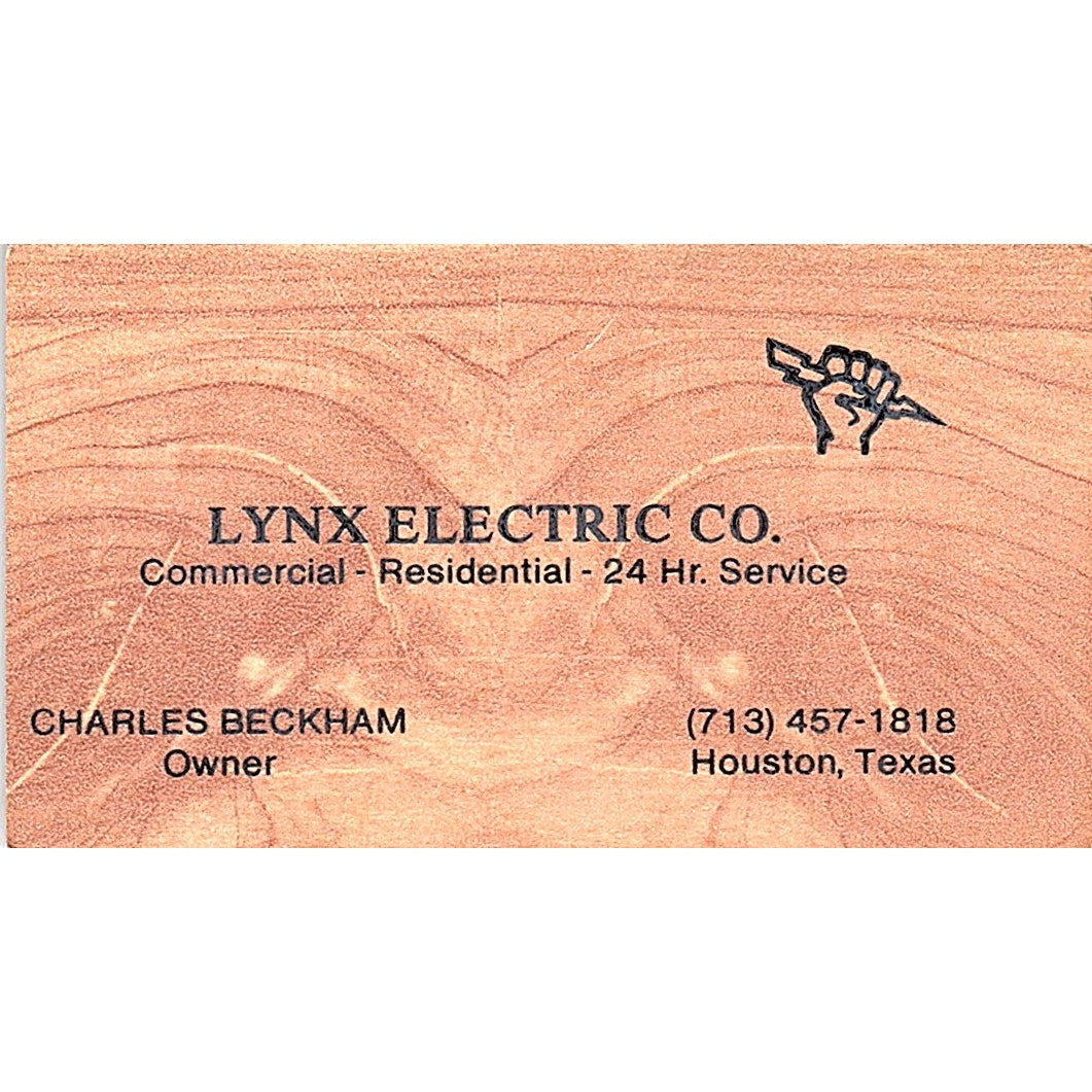 Lynx Electric Charles Beckham Houston TX Vintage Business Card SF3-B6