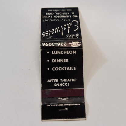 Edelweiss Restaurant 980 Farmington Ave West Hartford Matchbook Cover TB6-MB1-10