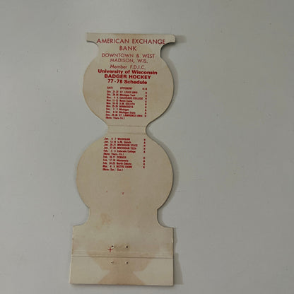 Wisconsin Badgers Hockey 1977 NCAA Champs 77-78 Schedule Vtg Matchbook SC4-R8