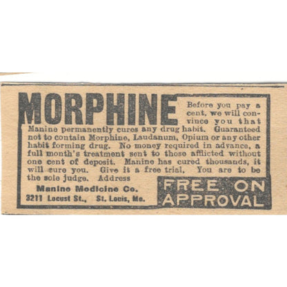 Morphine Drug Habit Cure Maine Medicine Co St. Louis MO 1910 Magazine Ad AF1-SS6