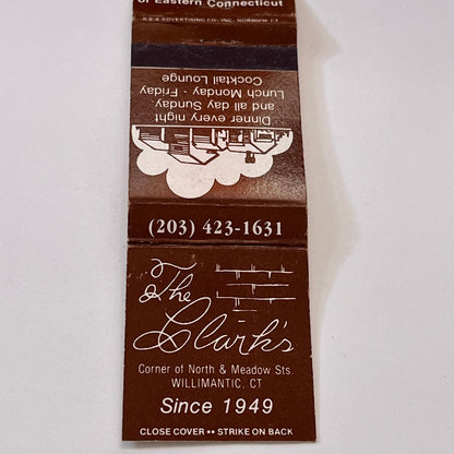 The Clark's Restaurant Willimantic CT Vintage Matchbook Cover TB6-MB1-11