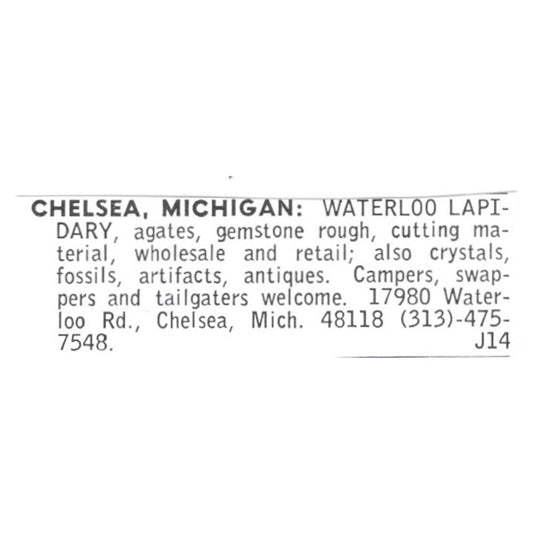 Waterloo Lapidary Chelsea Michigan 1972 Ad AF8-S14