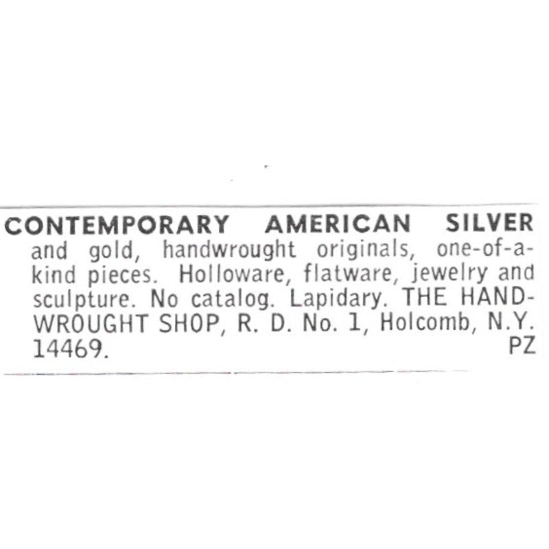 The Handwrought Shop Contemporary American Silver Holcomb NY 1972 Ad AF8-S8