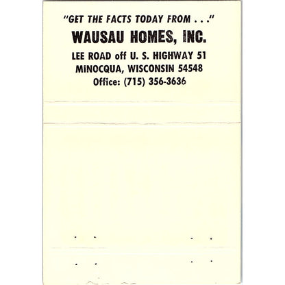 Wausau Homes Inc Minocqua WI Large Vintage Matchbook TB6-MB2-10