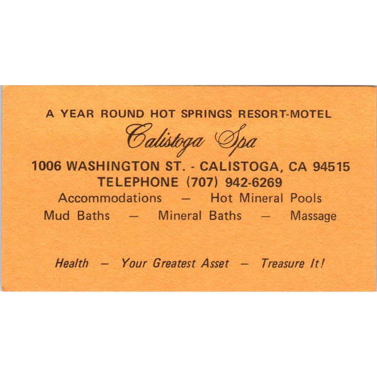 Calistoga Spa Mineral Baths Calistoga CA Vintage Business Card SE3-B2