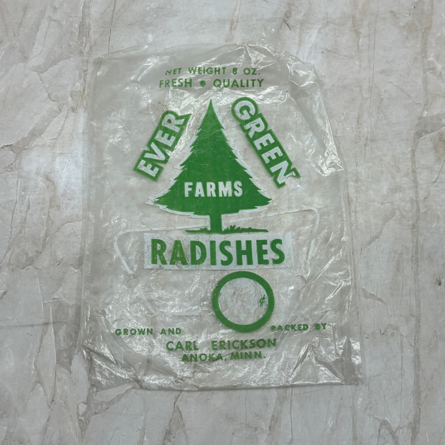 Vintage Evergreen Farms Radishes Bag Carl Erickson Anoka Minnesota AE3