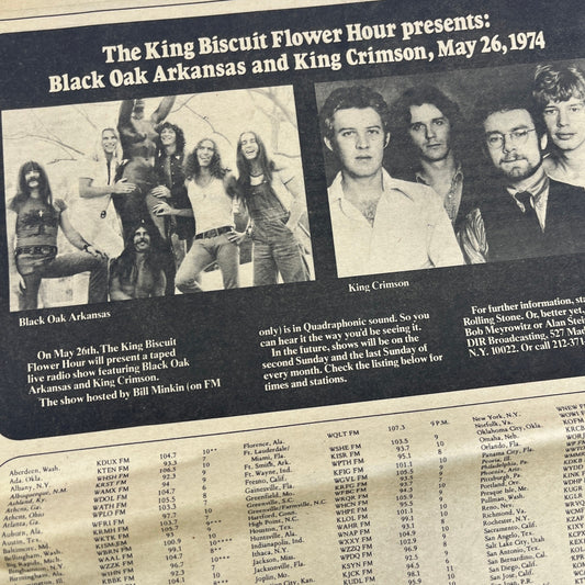 King Biscuit Flower Hour - Black Oak, King Crimson 11x14.5" 1974 Ad V14-2