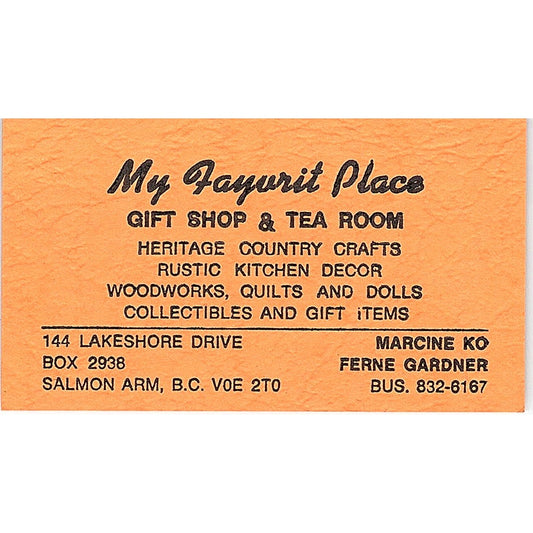 My Fayurit Place Marcine KO 144 Lakeshore Drive Vintage Business Card SF3-B3