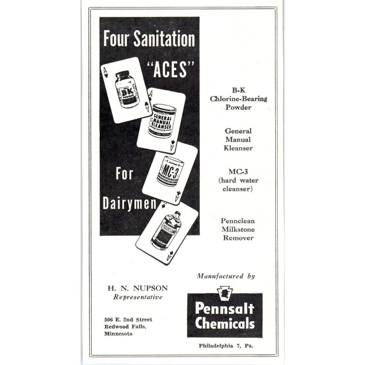 Pennsalt Chemicals H.N. Nupson Redwood Falls MN 1953 Ad AE9-DC2