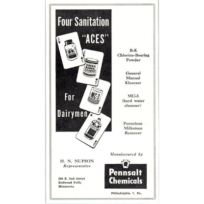 Pennsalt Chemicals H.N. Nupson Redwood Falls MN 1953 Ad AE9-DC2