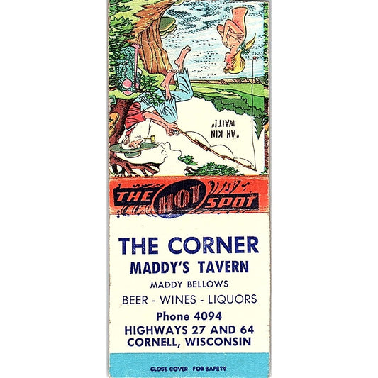 The Corner Maddy's Tavern Maddy Bellow Cornell WI Vintage Matchbook Cover SC7-Y2