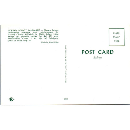 Licking County Johny Little Bridge #7 Fallsburg OH Covered Bridge Postcard PB12