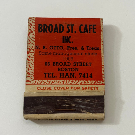 Broad St. Cafe Inc N.B. Otto Boston MA Vintage Matchbook Cover TB6-MB1-1