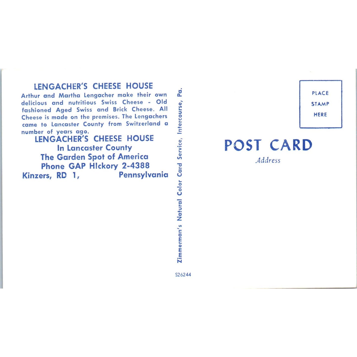 Lengacher's Cheese House Lancaster Pennsylvania Dutch Country Vtg Postcard PD5