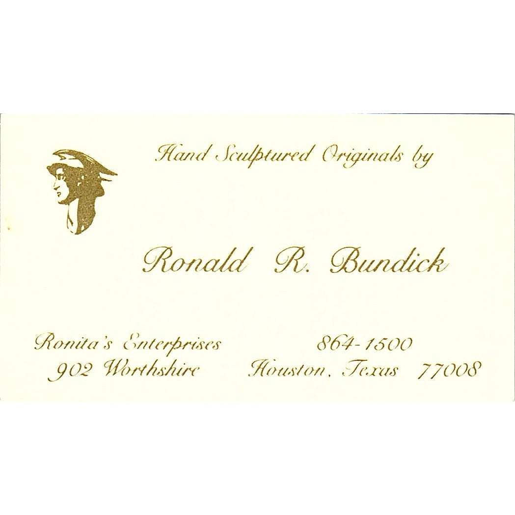 Ronald R Bundick Sculpture Artist Houston Vintage Business Card SE3-B11