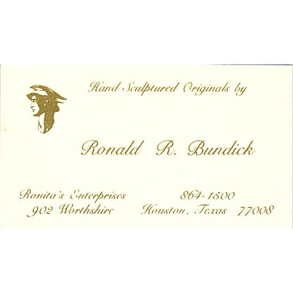 Ronald R Bundick Sculpture Artist Houston Vintage Business Card SE3-B11