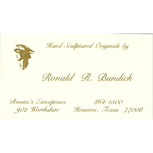 Ronald R Bundick Sculpture Artist Houston Vintage Business Card SE3-B11