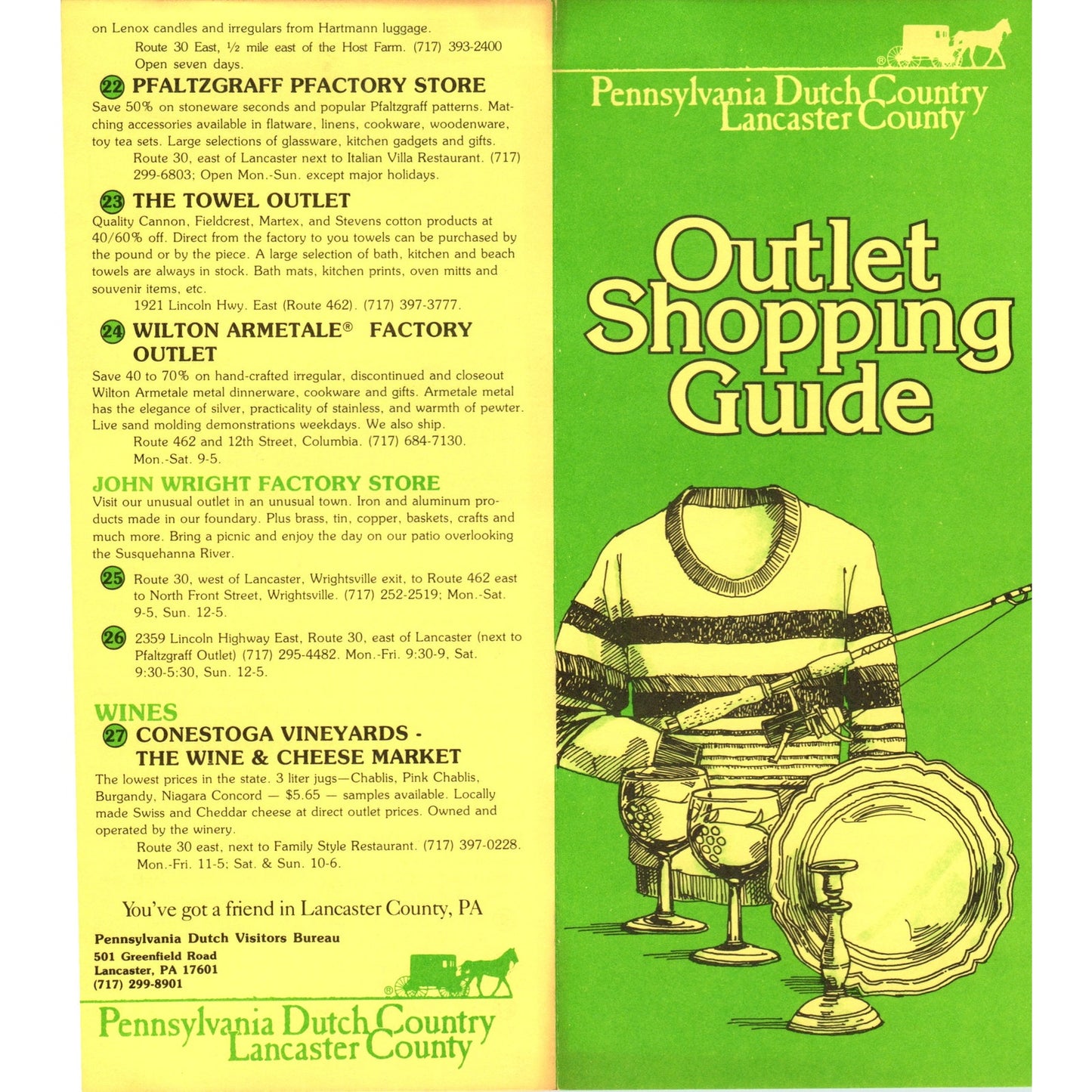 1970s PA Dutch Country Lancaster County Outlet Shopping Guide Brochure TF4-BB