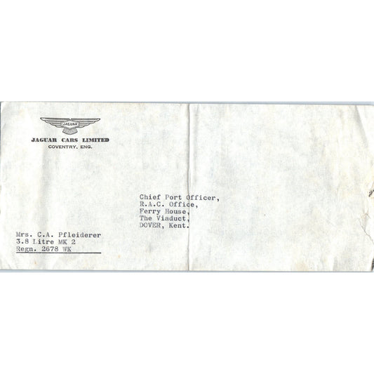 1950s Jaguar Cars Limited Coventry Envelope to Dover, Kent AE2