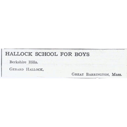 Gerard Hallock School for Boys Great Barrington MA c1918 Advertisement AE5-SA3