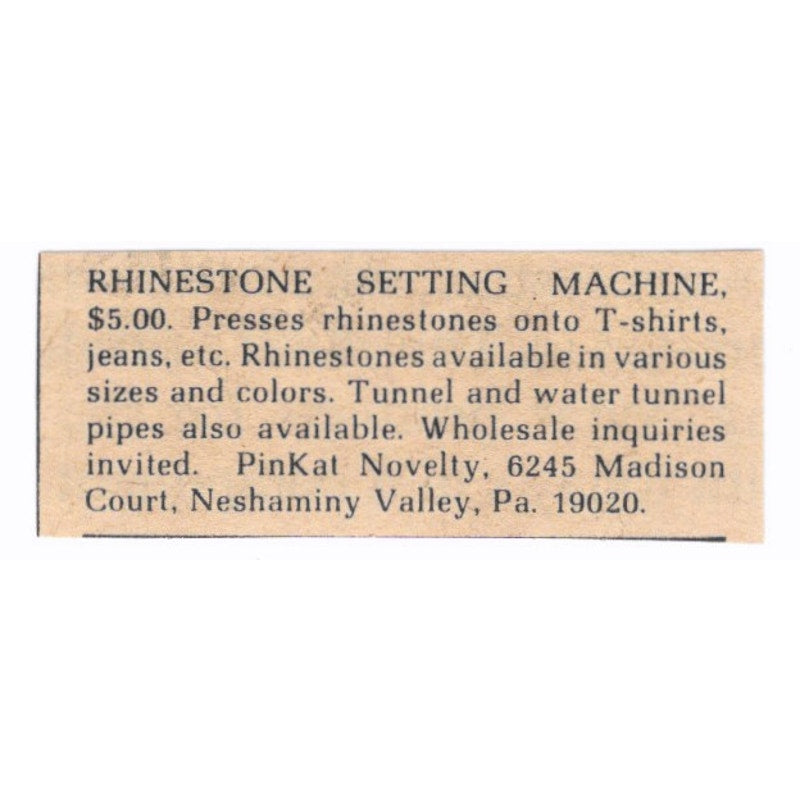 Rhinestone Setting Machine PinKat Novelty Neshaminy Valley 1/2x2 1974 Ad AF6-S5