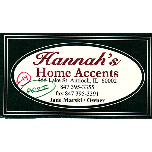 Hannah's Home Accents Jane Marski Antioch IL Vintage Business Card SC9-B10