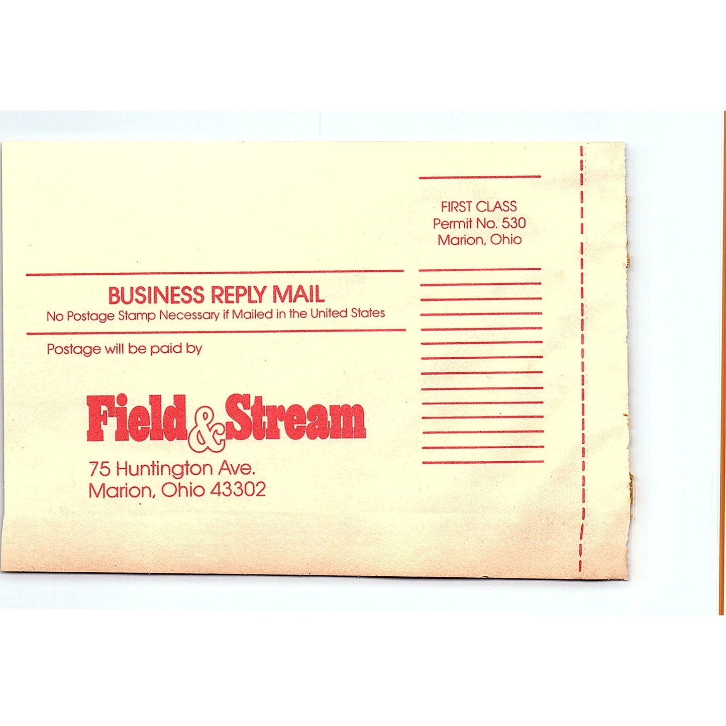 Field & Stream Marion Ohio Postal Mailing Card 1977 Ad AF6-5