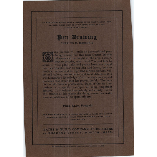 Pen Drawing Charles D Maginnis Bates & Guild Co Boston - 1902 Ad AF4-13
