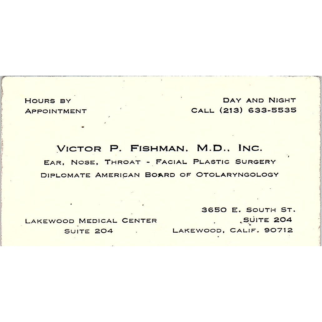Diplomate American Board, Victor P Fishman CA Vintage Business Card SF3-B7